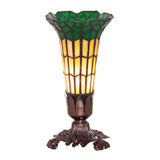 Front view of the stained glass pond lily lamp with detailed base.