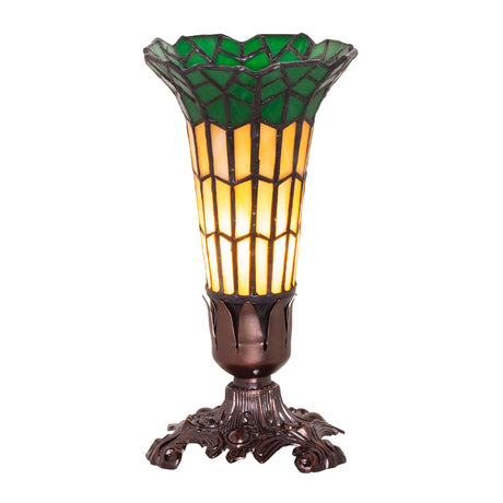 Front view of the stained glass pond lily lamp with detailed base.