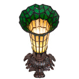 Top view of the pond lily stained glass lamp with glowing shade.