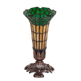 Victorian pond lily lamp with green and amber stained glass shade.