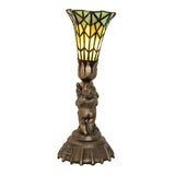 Side angle of the 13" High Stained Glass Pond Lily Twin Cherub Accent Lamp.