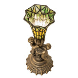 Top-down view of the 13" High Stained Glass Pond Lily Twin Cherub Accent Lamp showcasing the stained glass.
