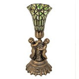 Unlit view of the 13" High Stained Glass Pond Lily Twin Cherub Accent Lamp.