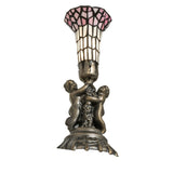Bottom view showcasing the intricate base details of the Pond Lily Twin Cherub accent lamp.
