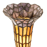 Close-up of the handcrafted stained glass shade with red and white art glass.