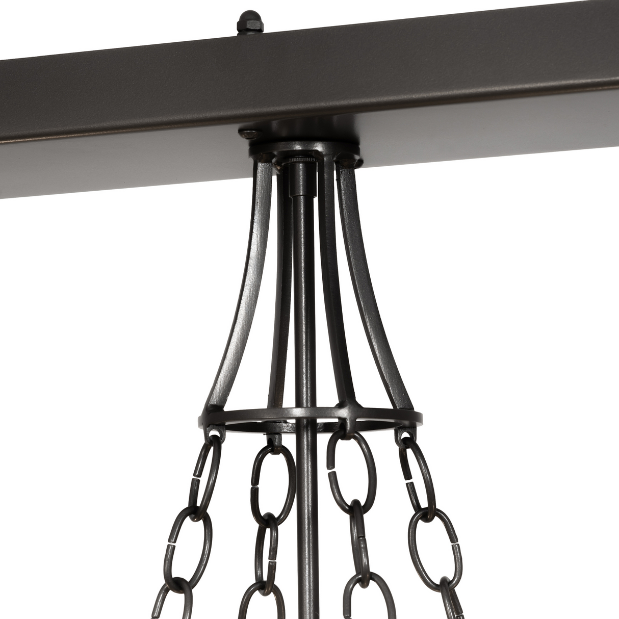 Detail of chain and support frame on Steamboat 3-light pot rack.
