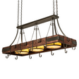 Front view of 60" Steamboat 3 light pot rack chandelier.