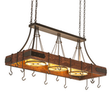 Front view of Steamboat 3 Light Pot Rack chandelier.