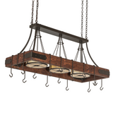 Side angle view highlighting bronze iron arms and wood frame.