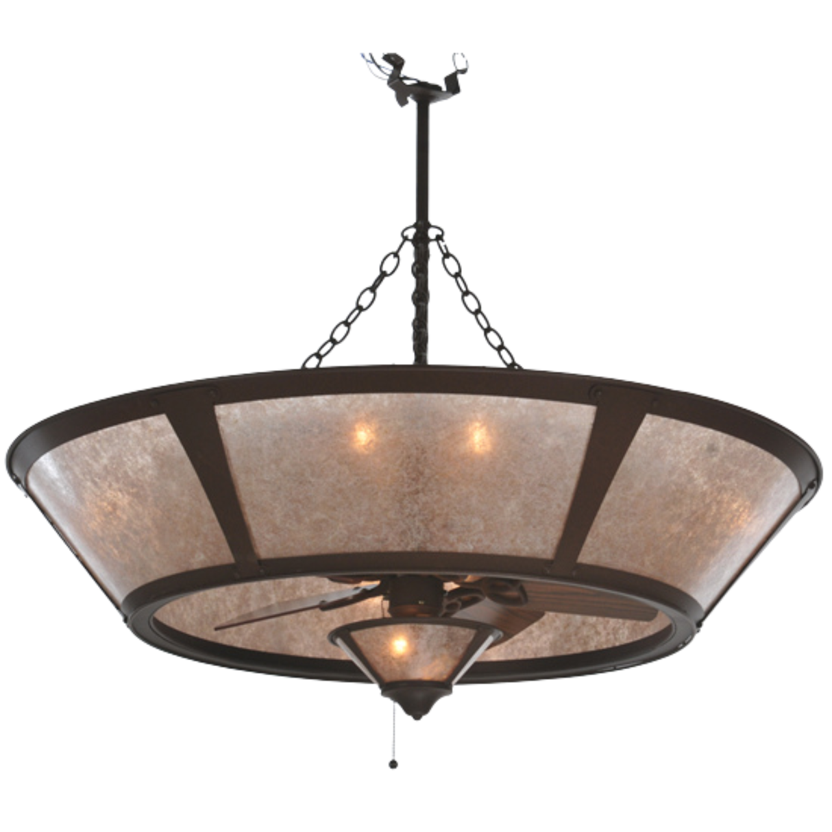 Sutter Chandel-Air front view with illuminated Silver Mica shade.