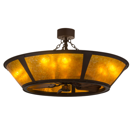 Sutter Chandel-Air illuminated with Amber Mica shade and bronze frame.