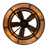 Bottom lit view of Sutter Chandel-Air with fan blades and lights.