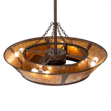 Top angled lit view showing light bulbs and metal framework.