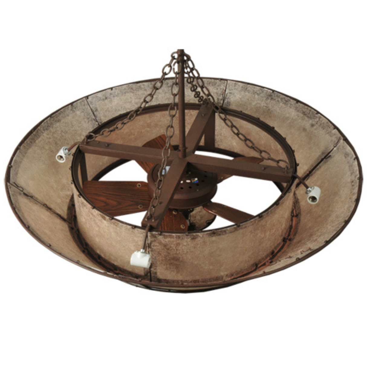 Backside structural view showing frame, chain, and bulb sockets.