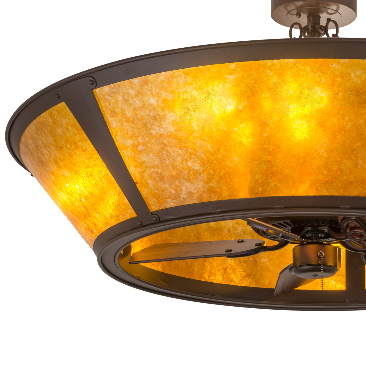 Detail view highlighting handcrafted Amber Mica shade panels.