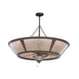 Wide side angle view showing silver mica shade and chain mount.