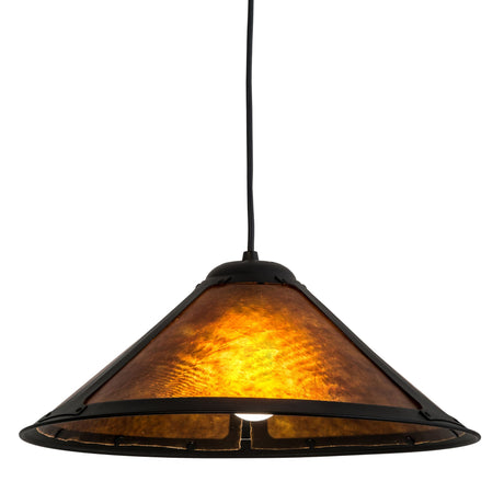 Illuminated Sutter pendant with warm amber glow.