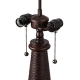 Sutter table lamp base in brown featuring two adjustable light fixtures and pull chains.