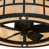 Bottom lit view showing centered fan and glowing inner ring.