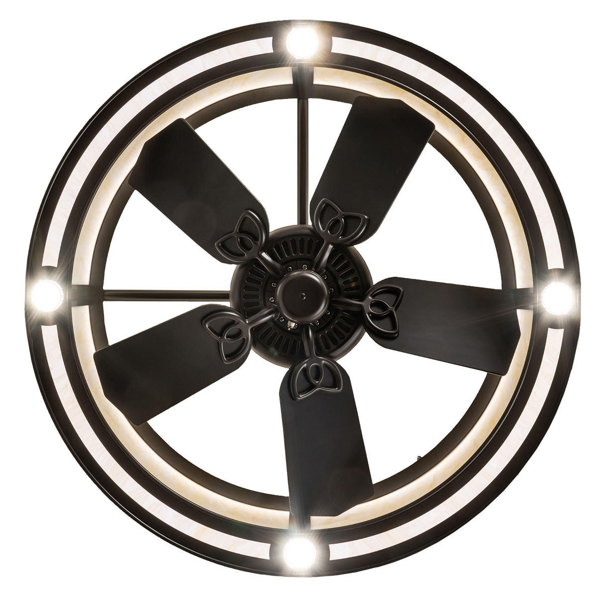 Close-up of T Mission Chandel-Air featuring fan blades and integrated lights.