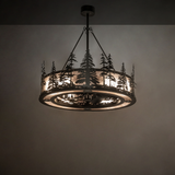Tall Pines Chandel-Air softly glowing with forest silhouette in warm ambient light.