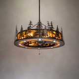 Tall Pines Chandel-Air illuminated in a rustic room setting with soft amber light.