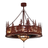 Angled view of Tall Pines Chandel-Air glowing through pine tree design..