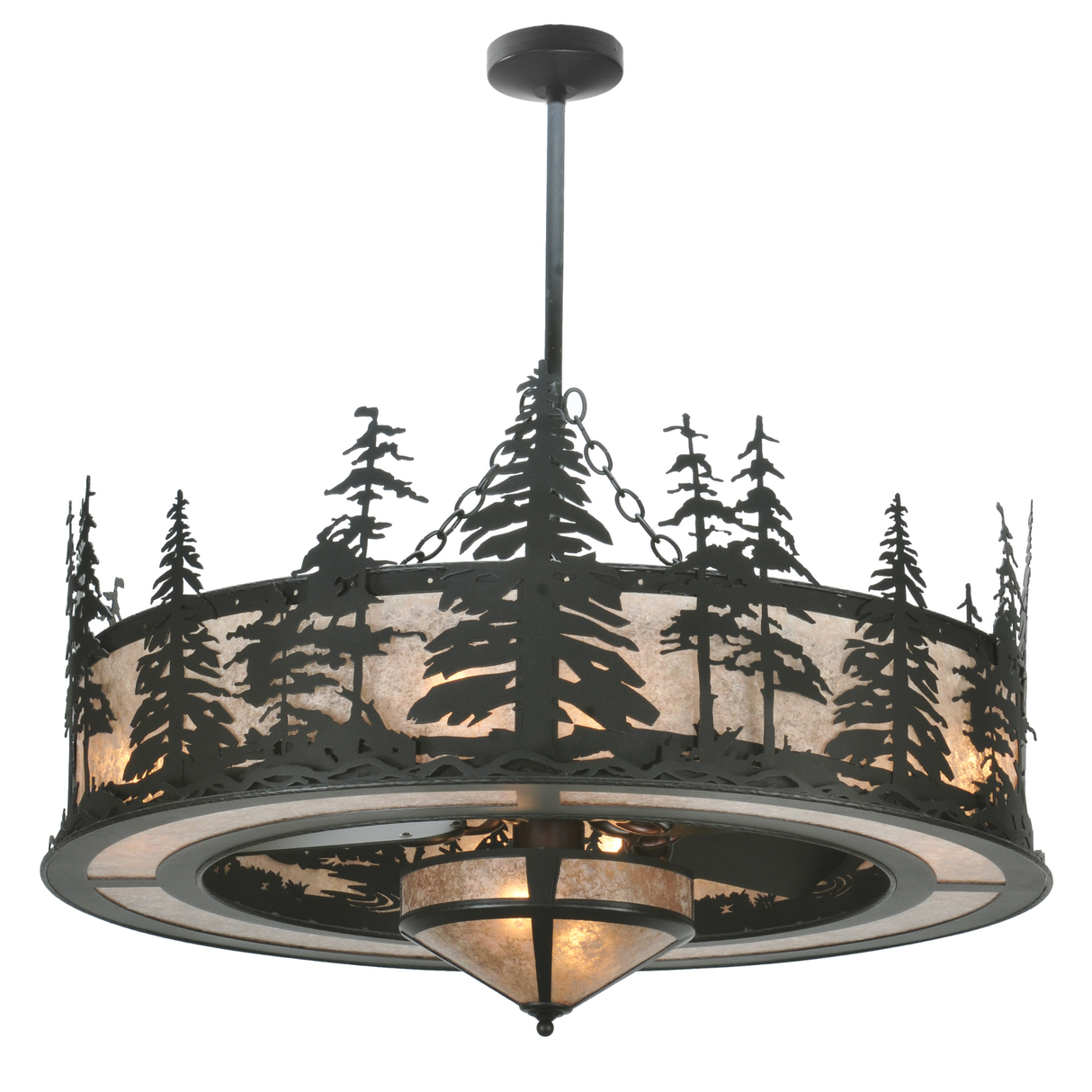 Angled side view highlighting pine tree pattern and light glow.