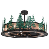 Angled lit view highlighting green pine tree design and mica glow.