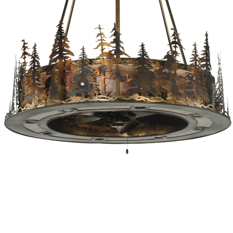 Angle view of Tall Pines Chandel-Air highlighting tree pattern and lights.