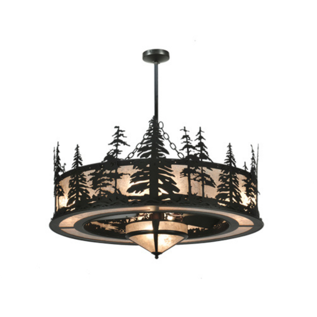 Angled front view with illuminated mica and pine detailing.