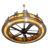 Bottom angle lit view of Tall Pines Chandel-Air with visible fan blades.