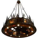 Bottom angle lit view of Tall Pines Chandel-Air showing fan and downlights.