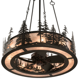 Bottom angled lit view showing fan blades and forest detailing.
