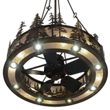 Bottom angled lit view displaying fan blades and downward illumination.