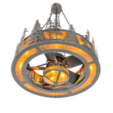 Bottom angled view highlighting fan blades and amber light diffusion.