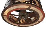 Bottom angled view revealing fan center and forest pattern.