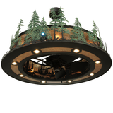Bottom angled view of Tall Pines Chandel-Air with illuminated fan and downlights.