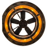 Direct bottom lit view showing circular fan and glowing amber light.