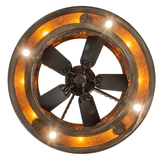 Bottom view highlighting fan center and warm downlights.