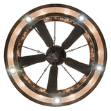 Bottom view displaying circular fan placement and glowing light ring.