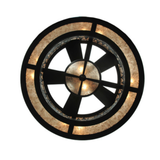 Bottom view showing fan blades and illuminated mica diffuser ring.