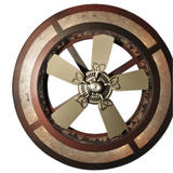 Bottom view showing fan blades and circular mica lighting