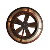 Bottom view showing fan blades and circular mica frame.