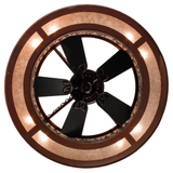 Bottom view showing illuminated mica ring and fan blades beneath.