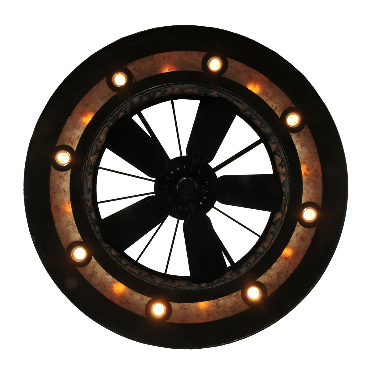 Bottom view showing fan blades and circular lighting layout.
