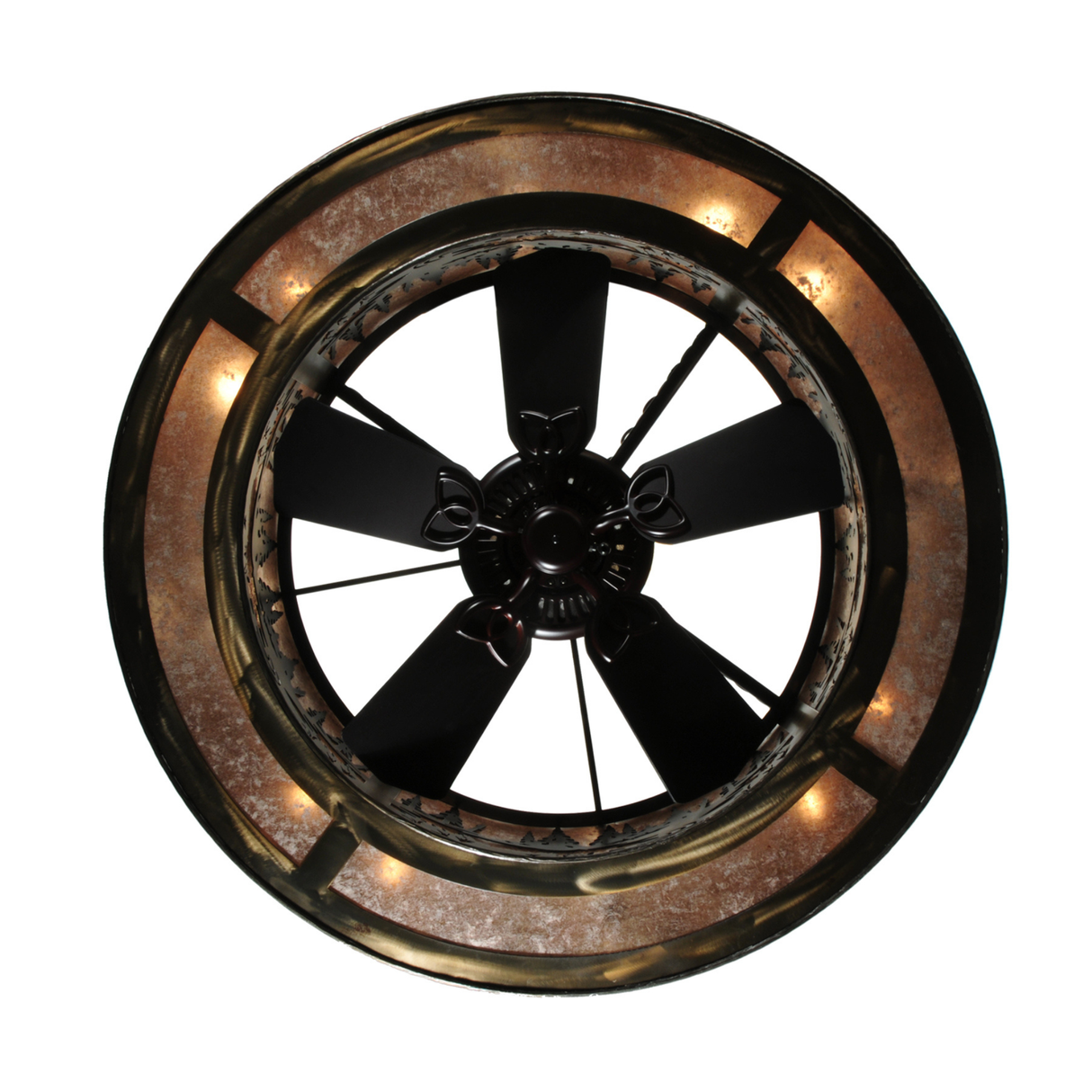 Bottom view showing integrated fan and glowing mica panels.