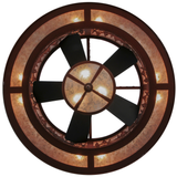 Bottom view of Tall Pines Chandel-Air showing fan blades and warm lighting.