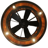 Bottom lit view displaying fan blades and circular light pattern.