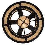 Bottom lit view revealing fan blades and circular light pattern.